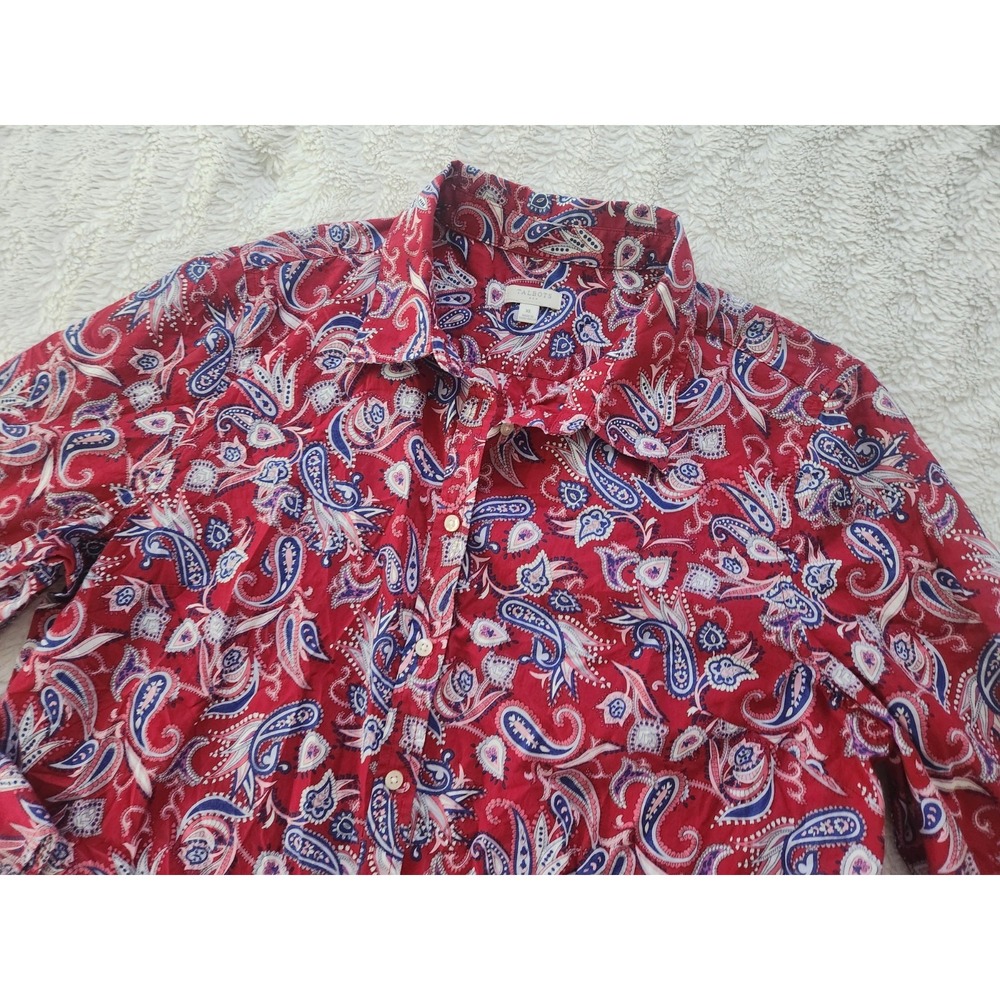 Talbots Women's XL Red Blue Paisley Print 100% Cotton Long Sleeve Button-Up...